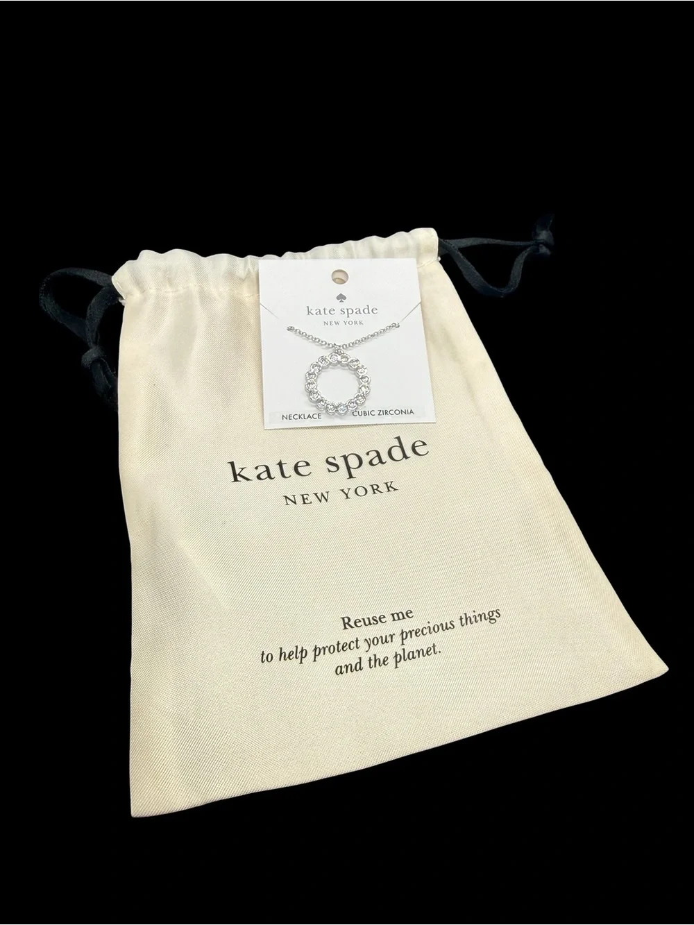 ♠️KATE SPADE♠️Full Circle Silver-Tone CZ Pendant Necklace w/ Dust Bag/NWT
